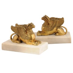 Pair of Fine Regency Gilt Bronze Chimera Paperweights