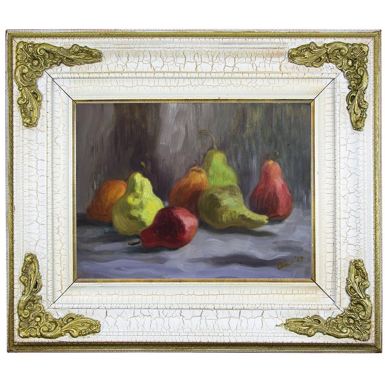 "Still Life with Pears" Original Oil on Canvas Contemporary Impressionism Art For Sale