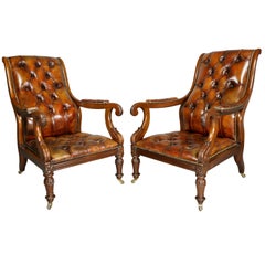 Pair of Late Regency Mahogany and Leather Armchairs