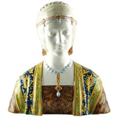 Angelo Minghetti Hand-Painted Majolica Bust