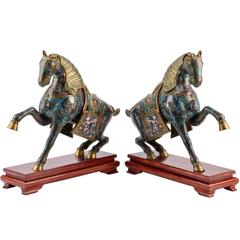 Chinese Cloisonné Horses on Stands