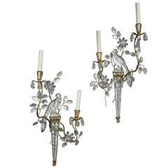 Pair of Bagues Parrot Form Crystal Wall Sconces