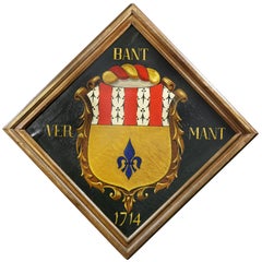 European Oil on Canvas Crest or Coat of Arms