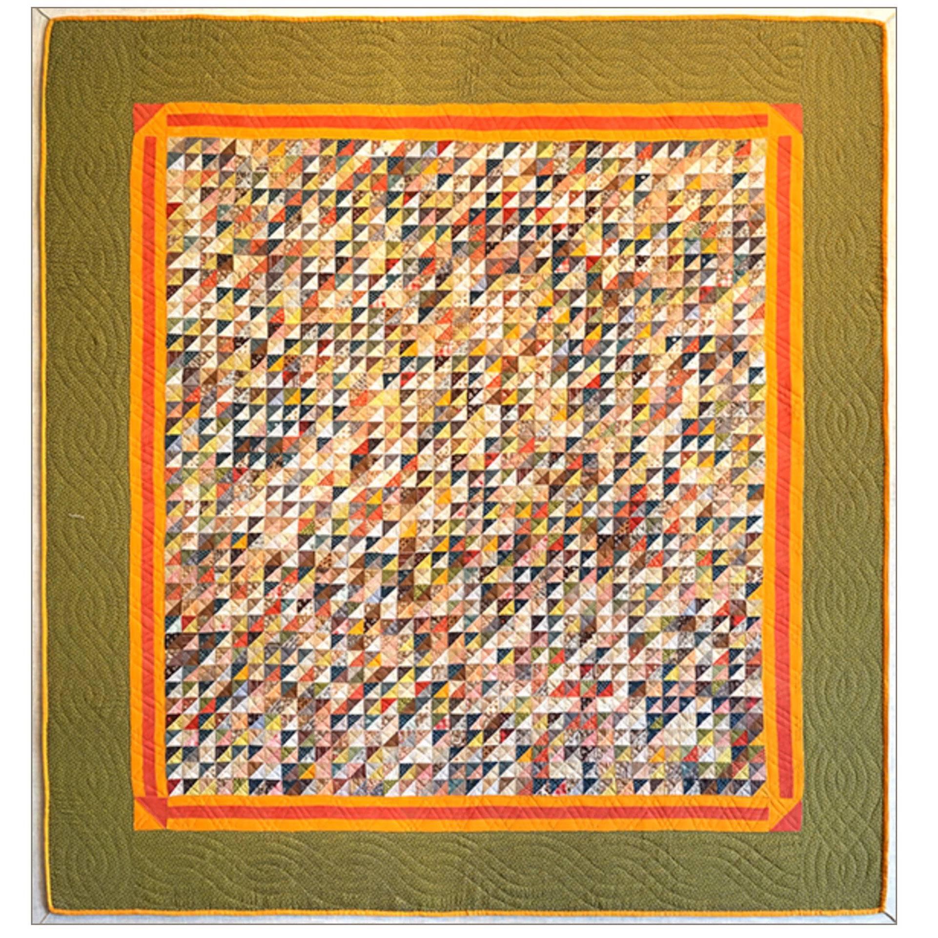 Monumental Micro Triangular Cut Feed Sack Folk Art Quilt Mounted on Canvas