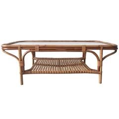 Rattan and Glass Rectangular Coffee Table, 1960s