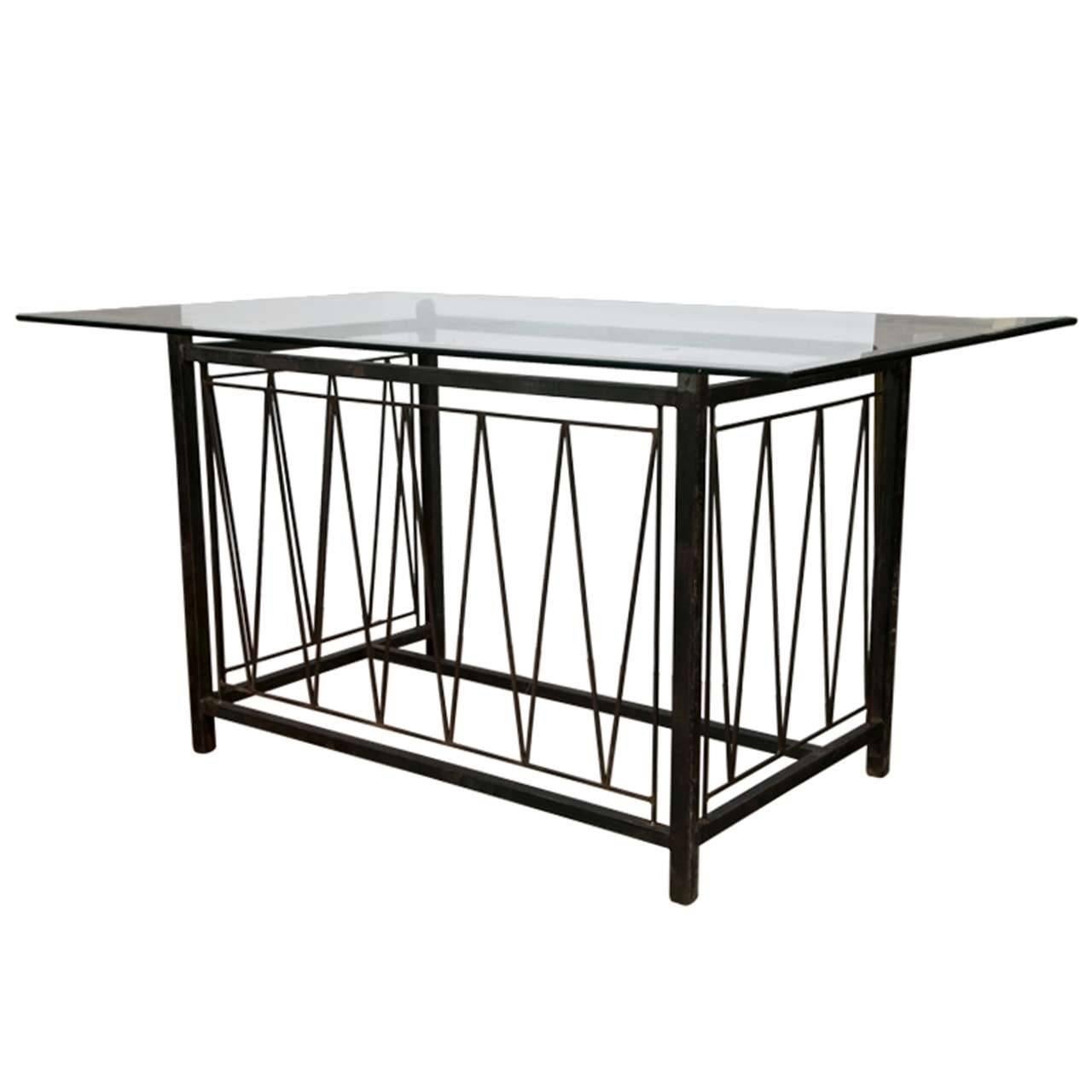 Deigo Giacometti Style Metal Base Desk Finely Cast With Glass Top