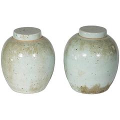 Vintage Celadon Jars, Pair
