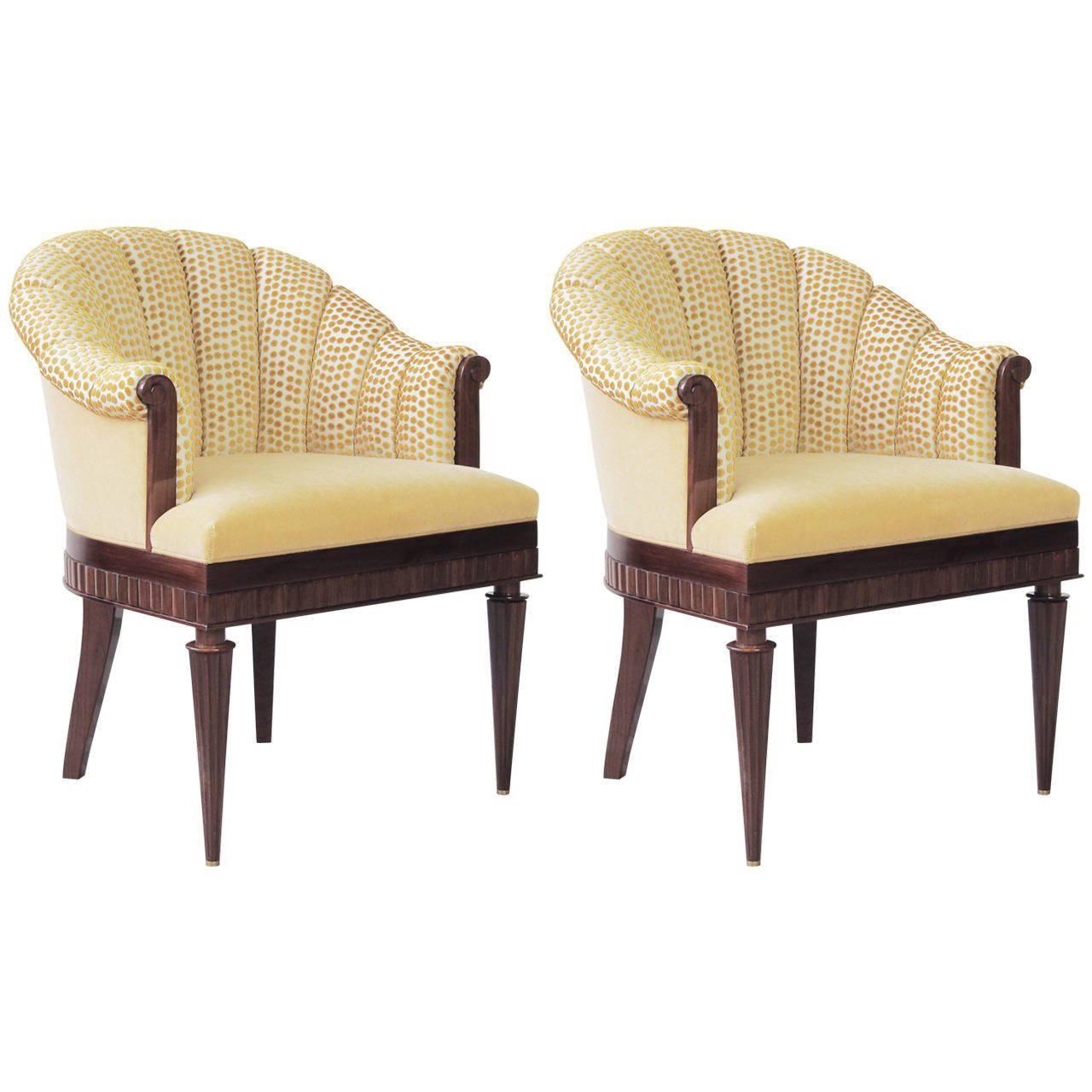 Pair of Original Iliad Design Scallop-Back Armchairs For Sale