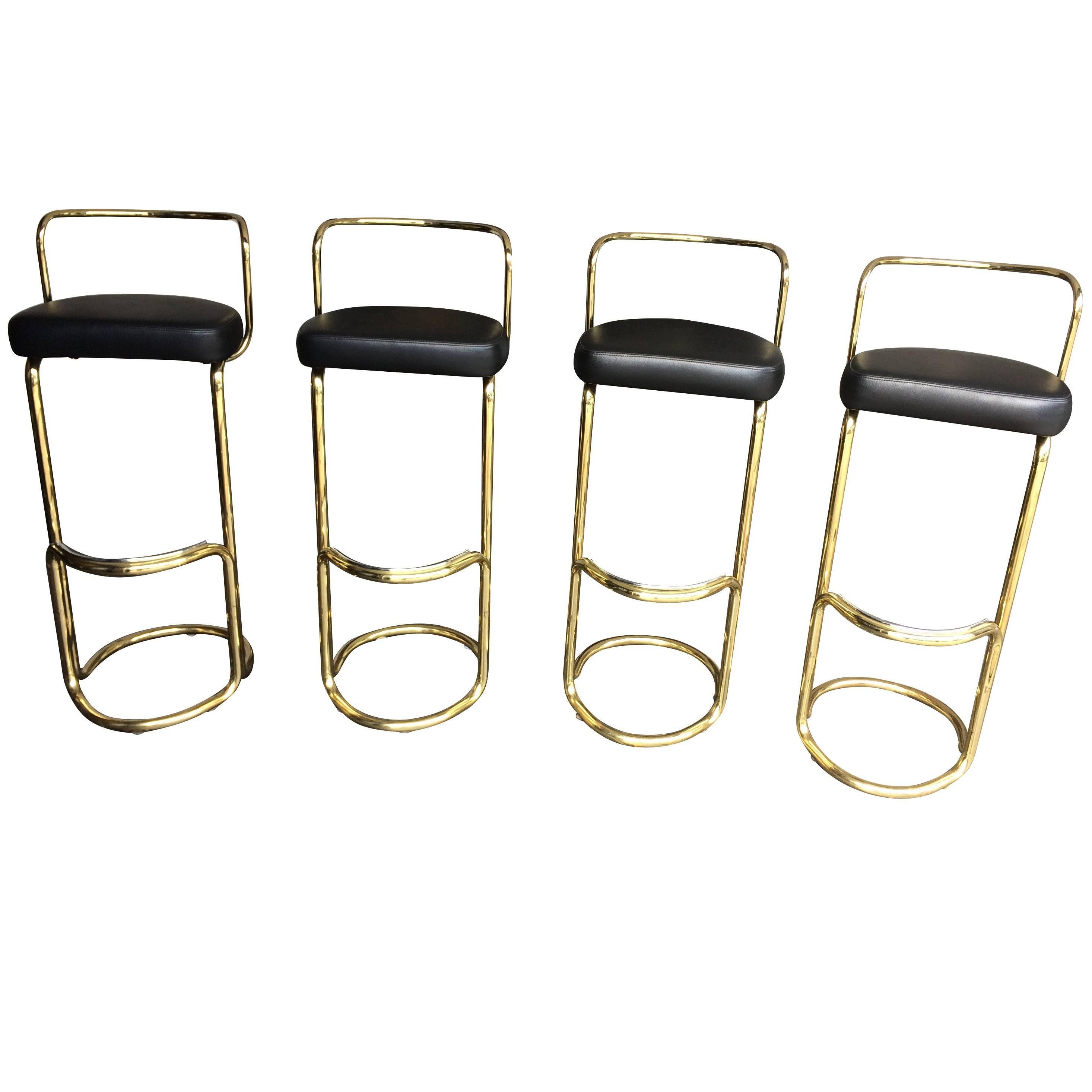 Set of Four Brass Bar Stools at 1stDibs