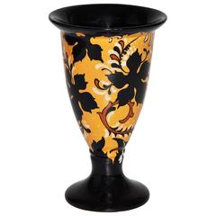 Antique Yellow and Black Floral Dutch Gouda Art Nouveau Regina Pottery Ceramic Pot Vase 