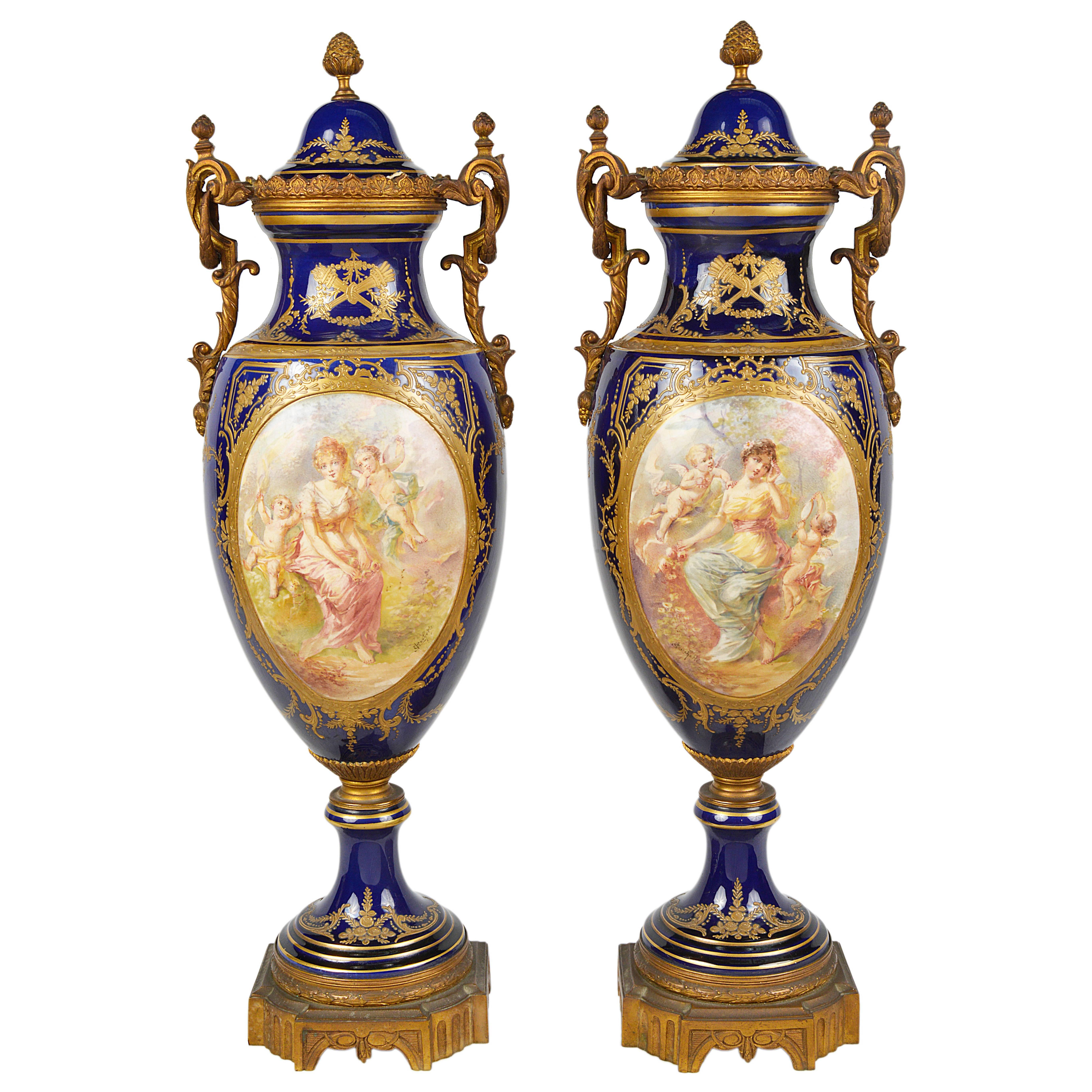 Pair of 19th Century Sèvres Style Porcelain Vases For Sale