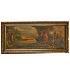 Original Painting of Native American Overlooking Forest Fire, circa 1920s