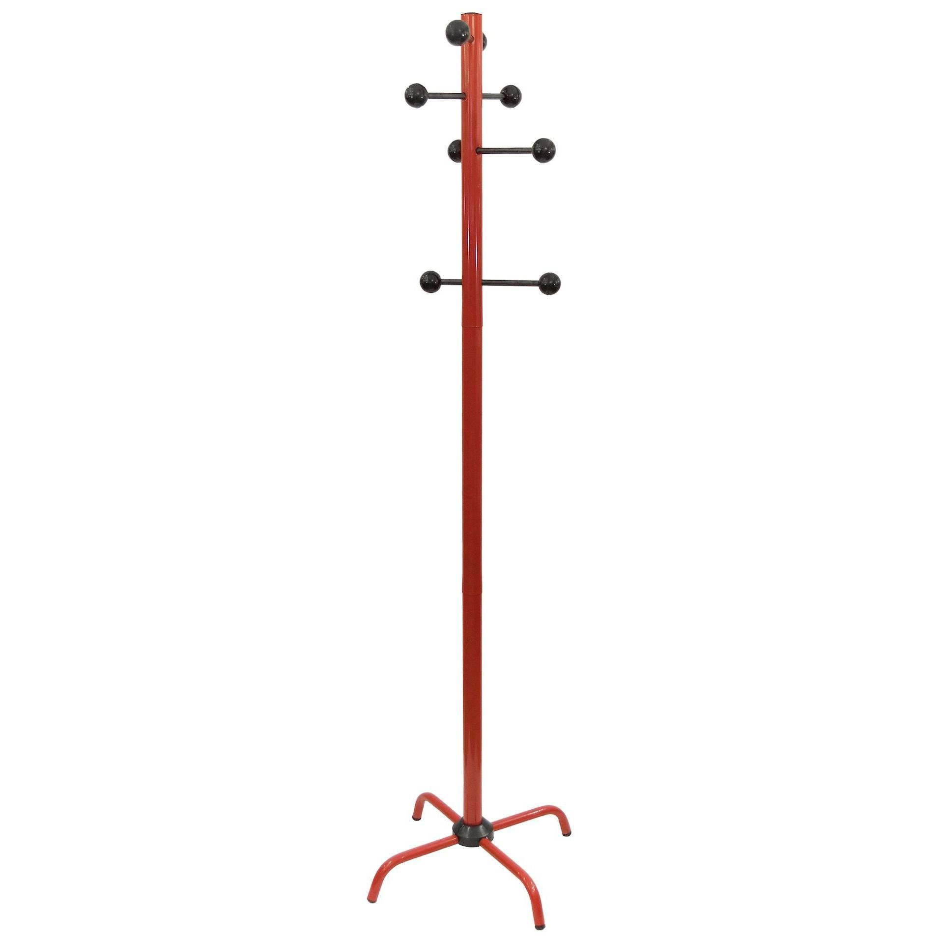 Red Enamel Italian Coat Rack with Adjustable Arms