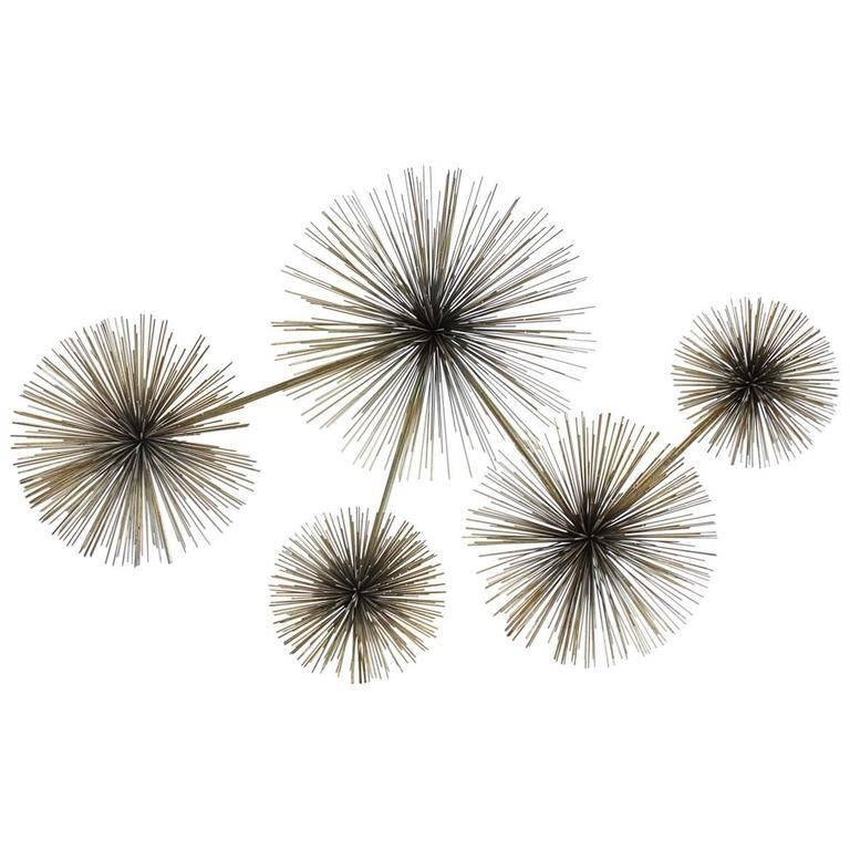 Modern Brass Wall Sculpture Pom Pom by Curtis Jere