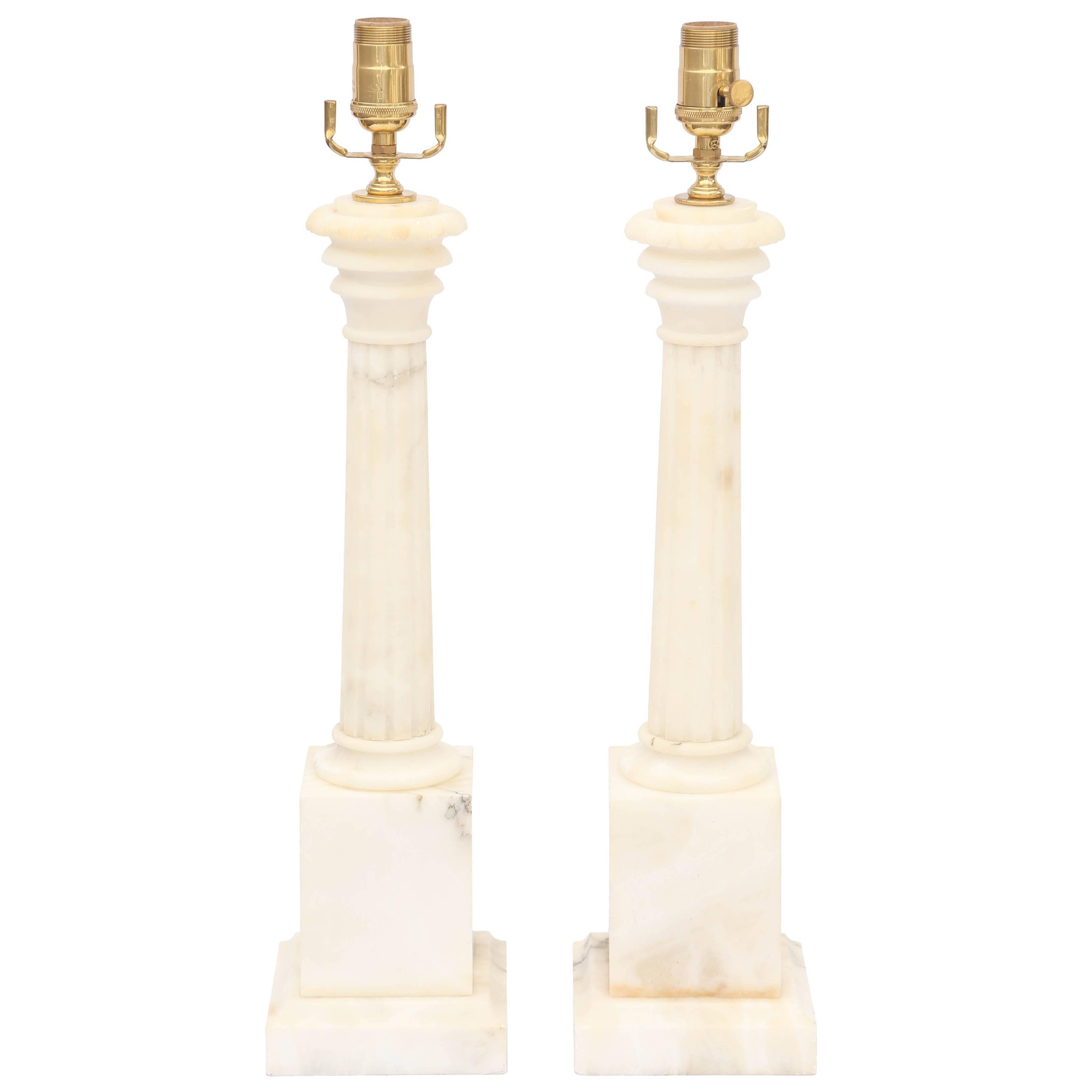 Pair of Columnar Alabaster Lamps