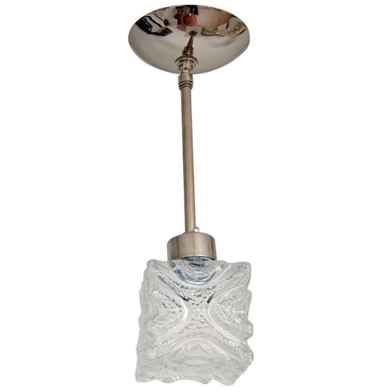Petite Textured Square Glass and Nickel Pendant by Kalmar For Sale at