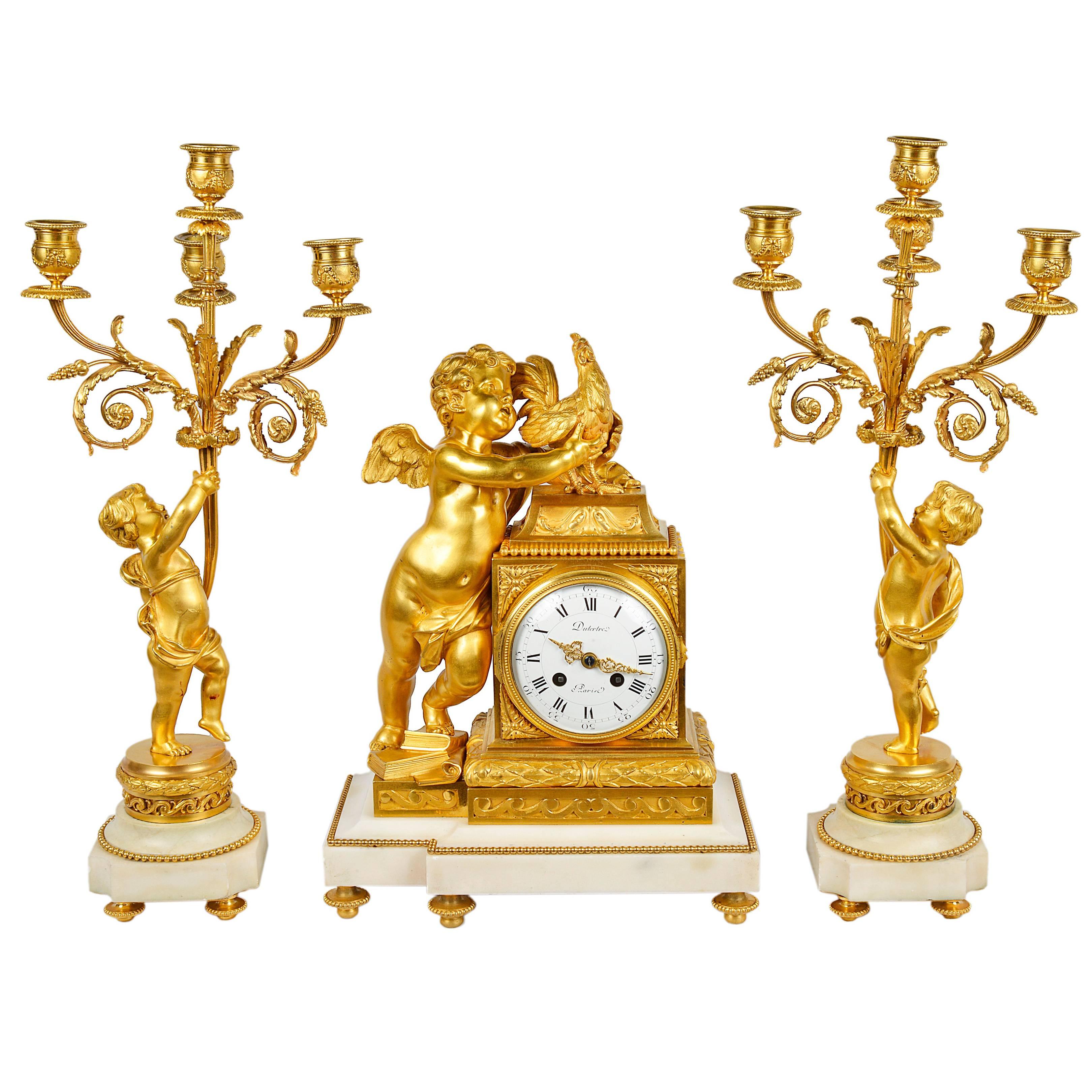 French Louis XVI Style Clock Garniture