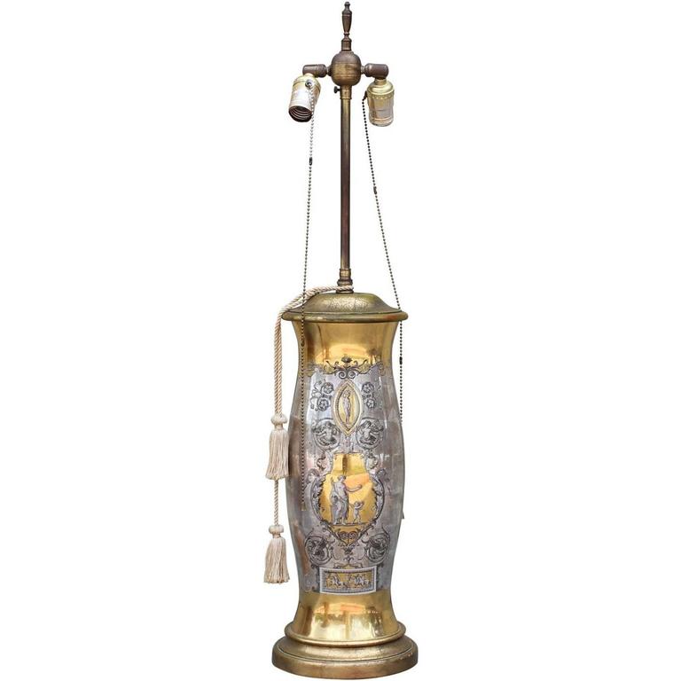 Tall Fornasetti Style Hollywood Regency Gold And Blue Glass Lamp For Tall Fornasetti Style Hollywood Regency Gold And Silver Lamp