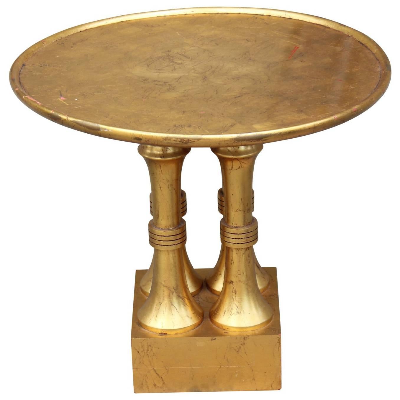 Modern Hollywood Regency Gold Leaf Round Side Table