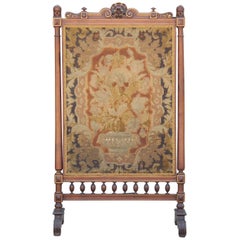 Neoclassical Style French Tapestry Fireplace Screen with Carved Detailing