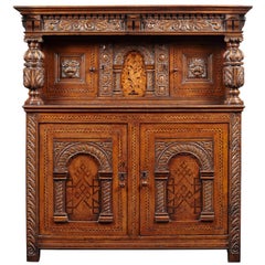 Antique Elizabethan Oak and Inlaid Court Cupboard