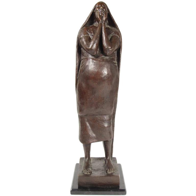 Francisco Zuniga Figure of a Woman with Hands to Face Bronze Sculpture