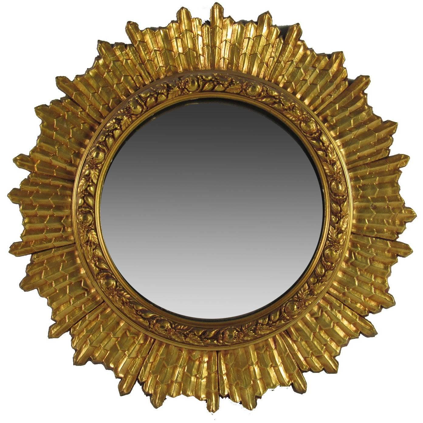 Antique Starburst Giltwood Convex Mirror