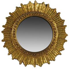 Antique Starburst Giltwood Convex Mirror 12