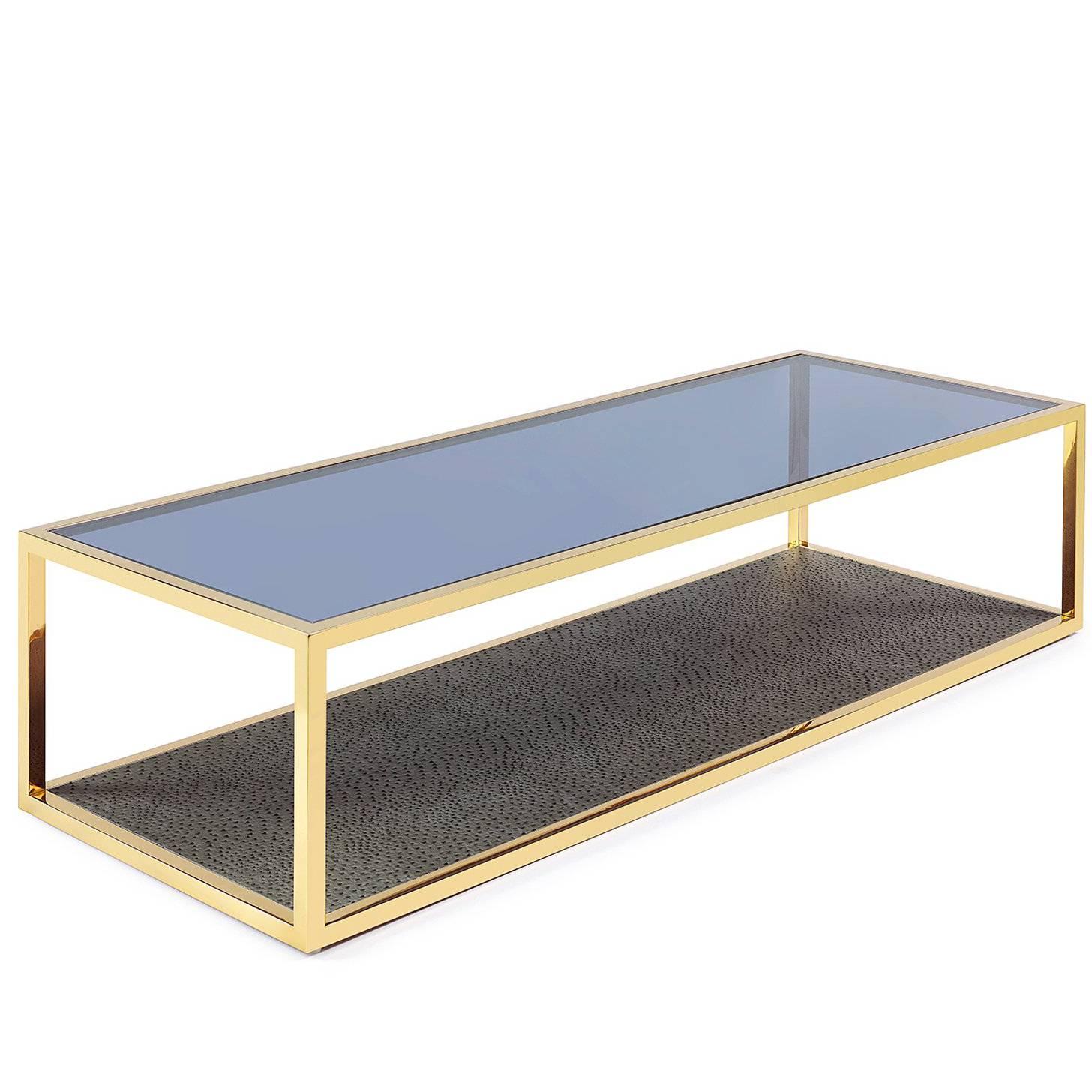 Borough Coffee Table in Gold Finish Ostrich Leather Style