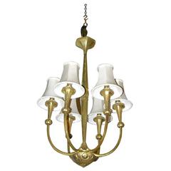 Six-Arm Dore Bronze Chandelier by Paul Follot, French, circa 1925 11