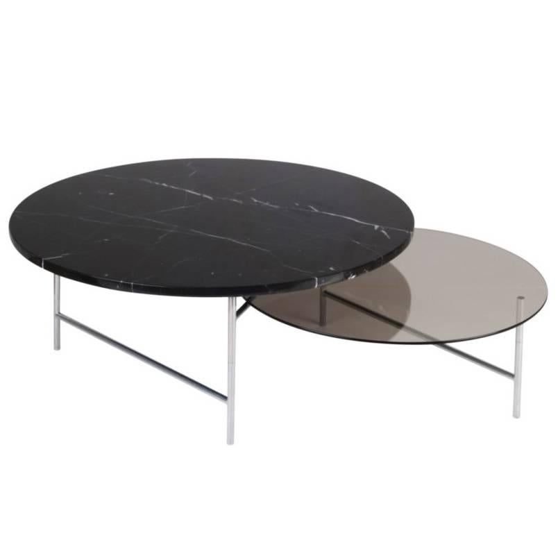 Zorro Coffee Table, Glass and Nero Marquina marble top For Sale