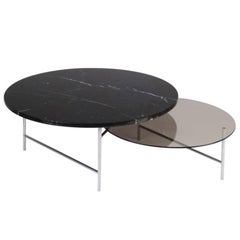 Zorro Coffee Table, Glass and Nero Marquina marble top