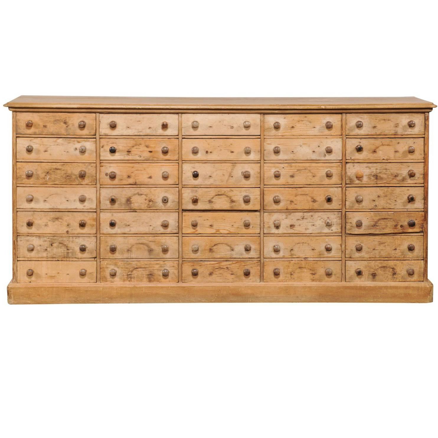 Large 19th Century French 35-Drawer Pine Apothecary