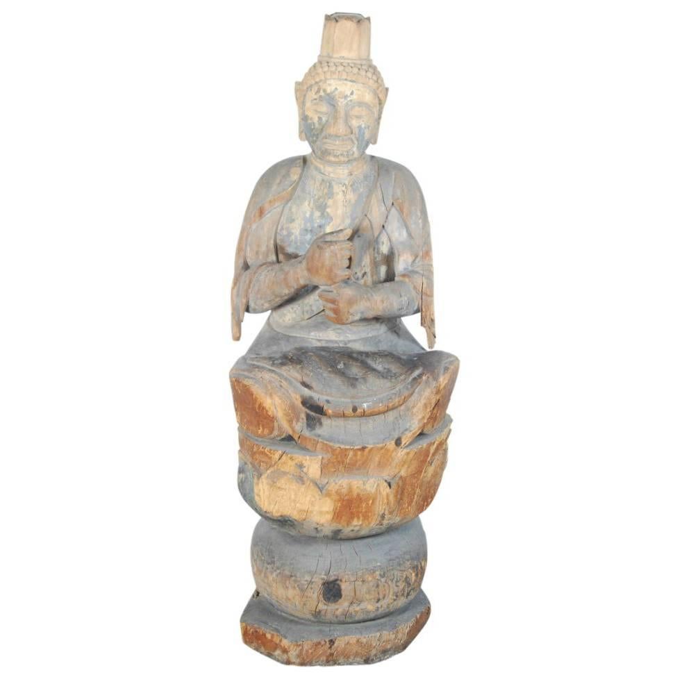 Japanese Carved Statue of Buddha For Sale