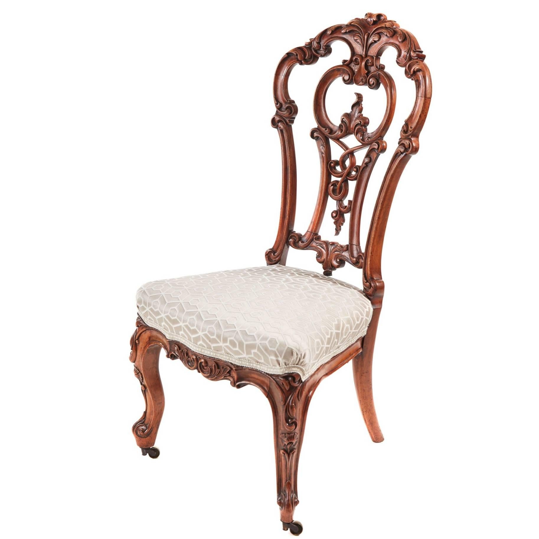 Outstanding Victorian Carved Walnut Occasional Chair