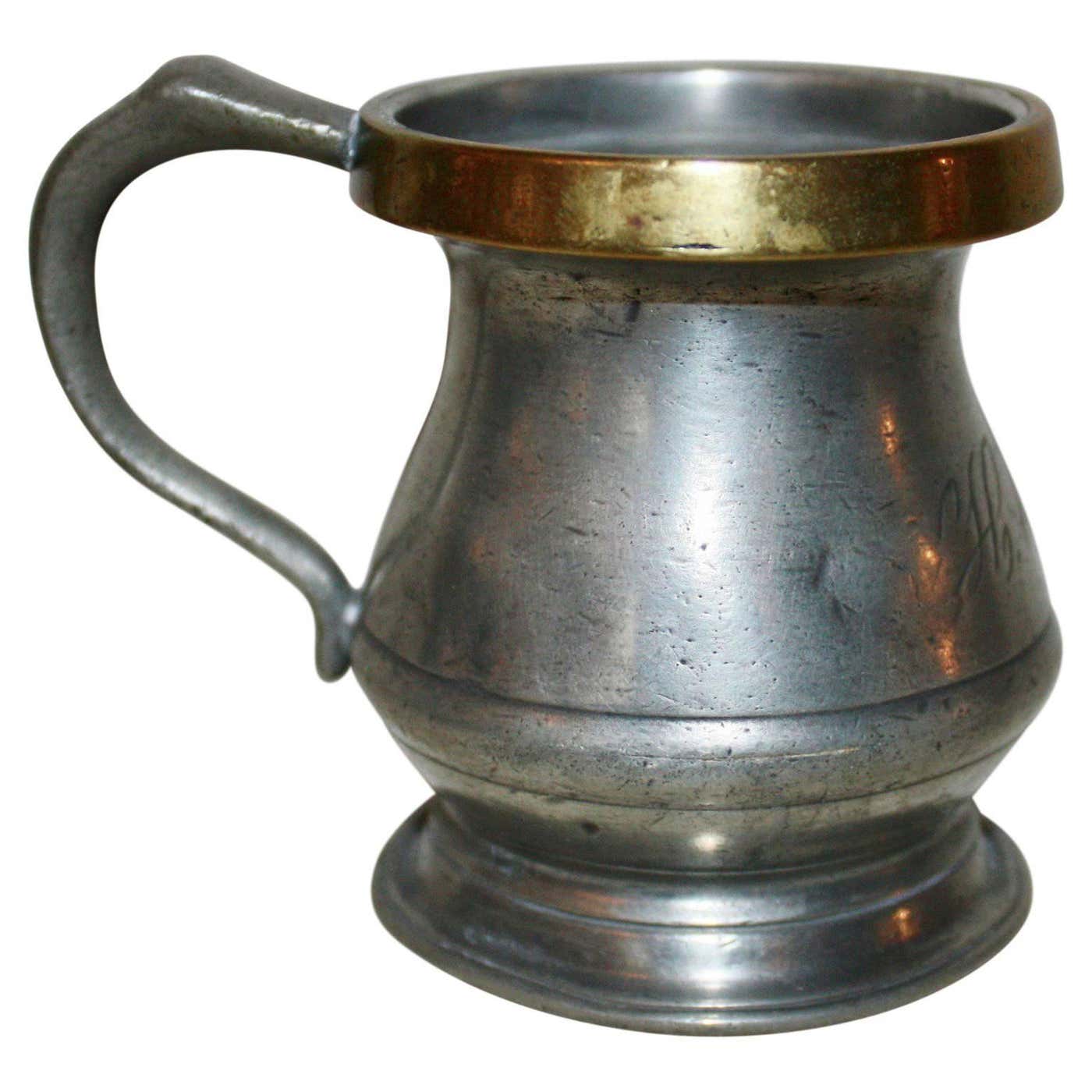 19th Century Victorian Pewter Beaker with Brass Rim For Sale at 1stDibs