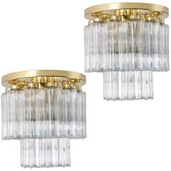 Pair of Brass and Glass Chandeliers from Limburg Glashutte, 1970s