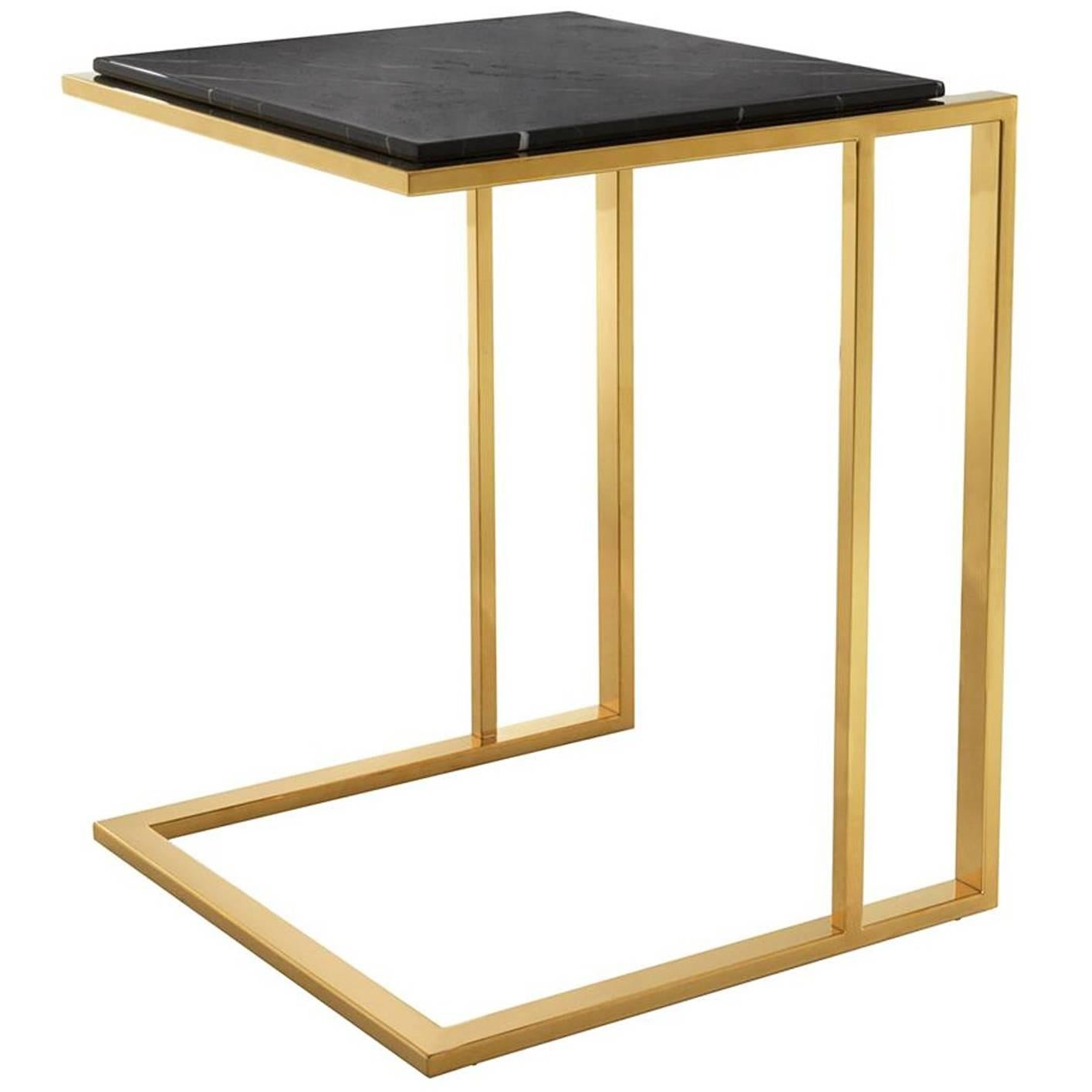 Apetizer Side Table in Gold Finish and Black Marble Top