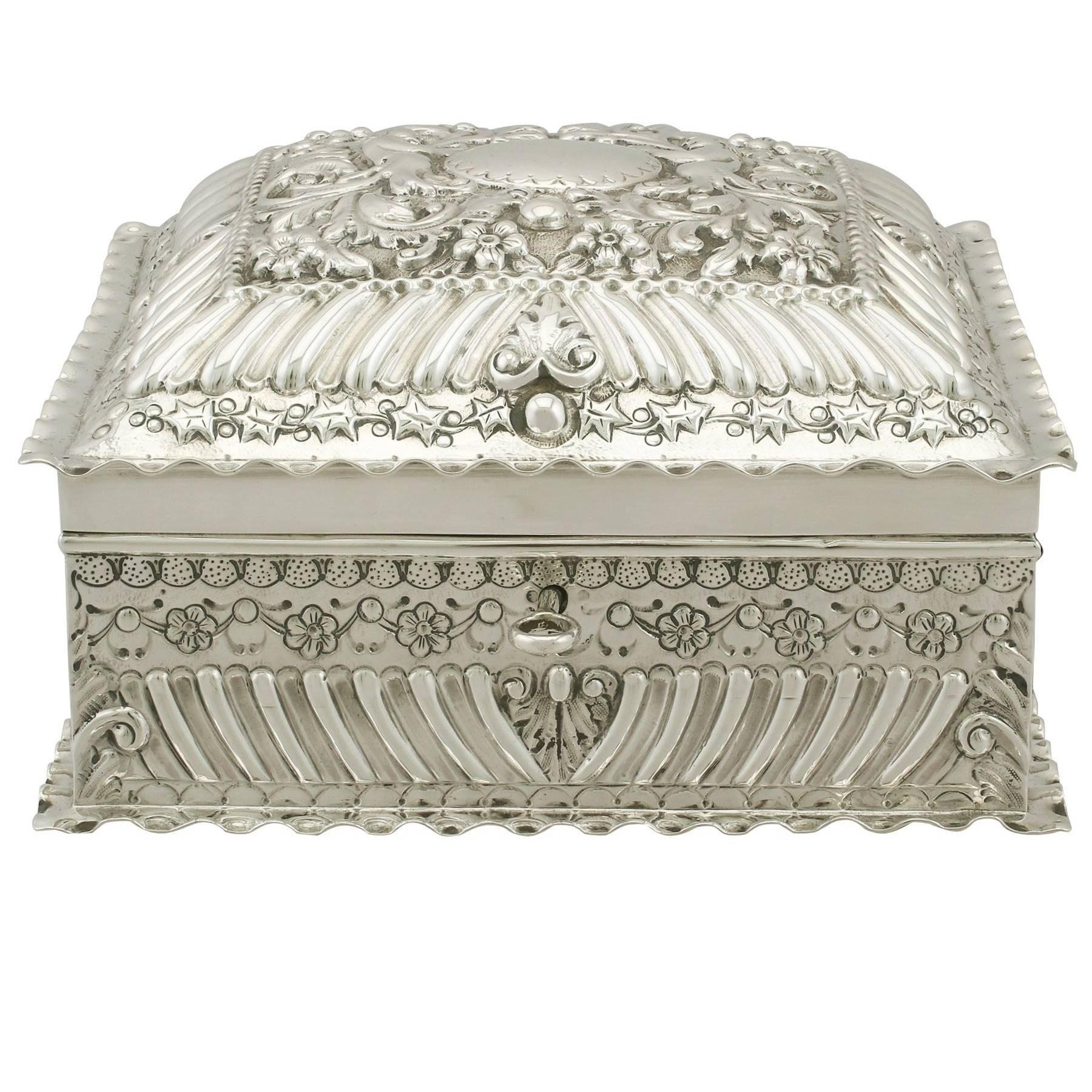 1890s Antique Victorian Sterling Silver Jewelry Box by Charles Edwards