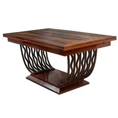 French Art Deco Flame Mahogany Extending Dining Table, circa 1930 10