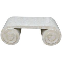Luxe Unique Tessellated Fossil Marble Scroll Coffee Table by Maitland Smith