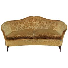1950s Modern Curved Italian Loveseat / Settee in Vintage Gold Floral Velvet