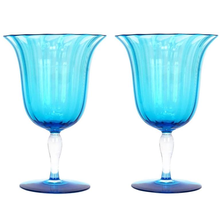12 Art Deco Celeste Blue Steuben Water Goblets at 1stDibs