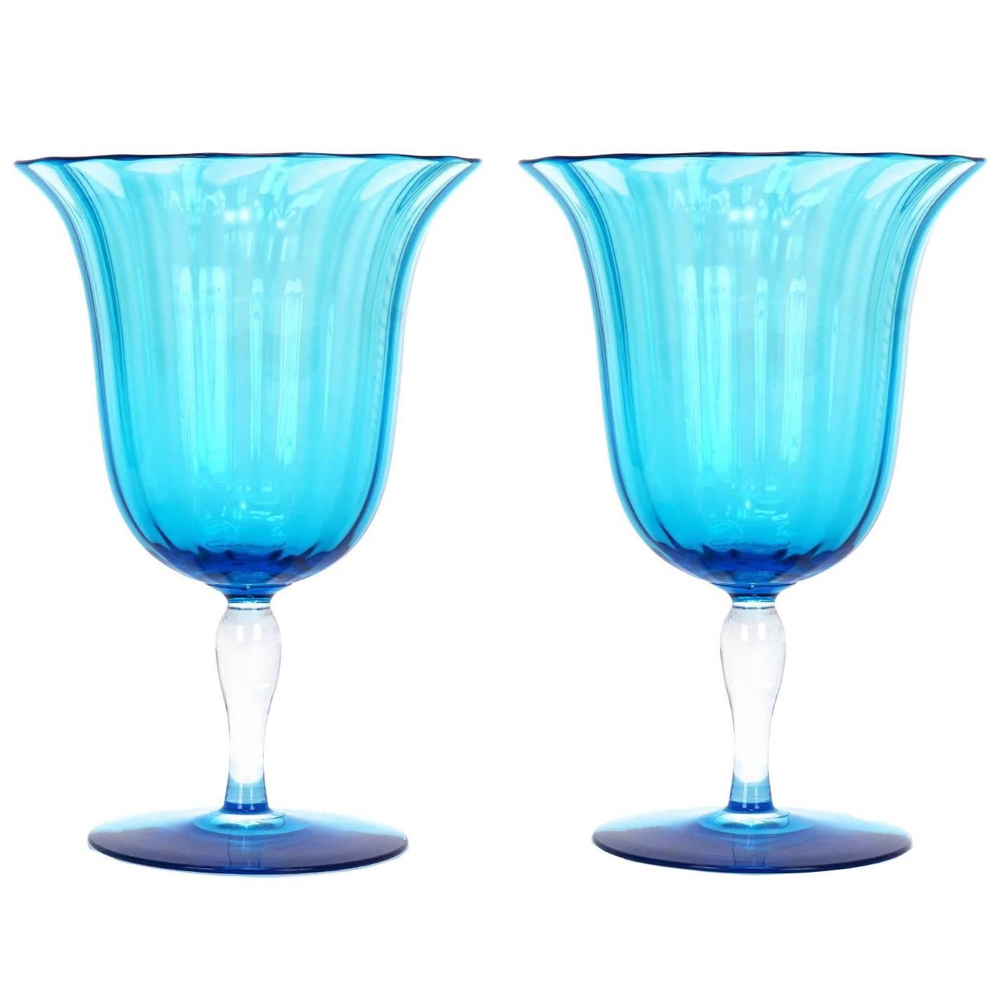 12 Art Deco Celeste Blue Steuben Water Goblets