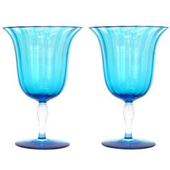 Antique 12 Art Deco Celeste Blue Steuben Water Goblets