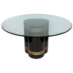Bernhard Rohne Acid Etched Brass Black Lacquered Pedestal Dining Table