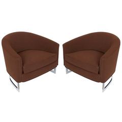 Pair of Milo Baughman Style Chrome Base Barrel Back Lounge Chairs