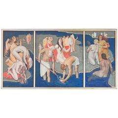 "Parable, " Large Art Deco Triptych Mural with Nudes by Liberty Memorial Painter "Parable, " Large Art Deco Triptych Mural with Nudes by Liberty Memorial Painter