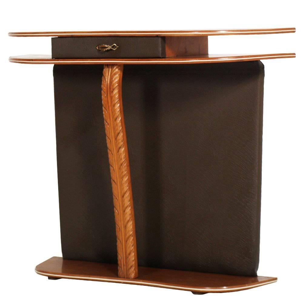Mid-Century Console Attributed Ico Parisi in Cherrywood and Brown Leather For Sale