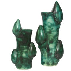 Danish "Apple Branch" Vases Mottled Green by Knud Basse